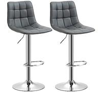 HOMCOM Set 2 Sgabelli da Bar in Finta Pelle con Schienale Grigio