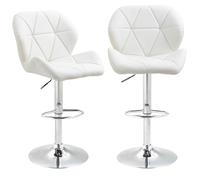 HOMCOM Set 2 Sgabelli da Bar Girevoli con Altezza Regolabile, Rivestimento Similpelle e Base Rotonda, 51.5x57.5x93-114.5cm, Bianco Aosom