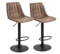 HOMCOM Set 2 Sgabelli da Bar in Stile Industriale con Schienale, Poggiapiedi e Altezza Regolabile, in Microfibra Marrone