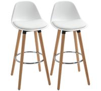 HOMCOM Set 2 Sgabelli da Bar Stile Nordico con Schienale, Cuscino e Poggiapiedi, Legno e Plastica, Bianco Aosom Italy