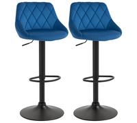HOMCOM Set 2 Sgabelli da Cucina di Design con Schienale in Velluto, Sgabelli da Bar di Design con Base in Metallo, 46x48x83-104cm, Blu Aosom Italy