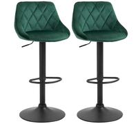 HOMCOM Set 2 Sgabelli da Cucina Regolabili Alti con Schienale e Poggiapiedi in Velluto e Base in Metallo, 46x48x83-104cm,Verde Aosom Italy