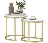 HOMCOM Tavolino Salotto Sovrapponibili con Piano Effetto Marmo, Tavolino da Salotto Moderno con Piedini Regolabili in MDF e Acciaio, per Soggiorno, Camera da Letto, Bianco e Oro