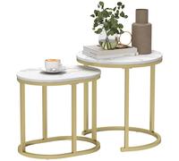 HOMCOM Set 2 Tavolini da Caffè con Piano Effetto Marmo in MDF e Acciaio Bianco