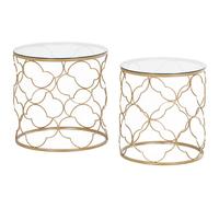 HOMCOM Set 2 Tavolini da Caffè Impilabili Art Deco in Metallo Dorato e Vetro