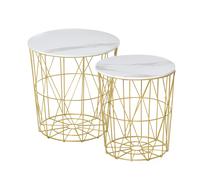HOMCOM Set 2 Tavolini da Caffè Impilabili con Base Contenitore Bianco e Oro