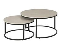 HOMCOM Set 2 Tavolini da Caffè Impilabili per Casa e Ufficio, Tavolini da Salotto Rotondi in Metallo e MDF Effetto Marmo, Grigio e Nero