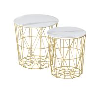 HomCom Set 2 Tavolini da salotto moderni - Impilabili, ripiano rimovibile, Bianco/Oro