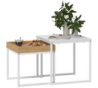 HOMCOM Set 2 Tavolini da Caffè Moderni Impilabili con Vassoio Bianco e Legno