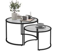 HOMCOM Set 2 Tavolini da Caffè Sovrapponibili Impilabili Vetro e Acciaio Nero