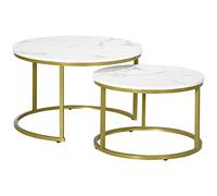 HOMCOM Set 2 Tavolini da Salotto Ø74x46.3 cm e Ø59x38.5 cm, Bianco e Oro