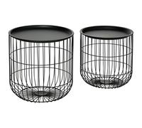 HOMCOM Set 2 Tavolini da Salotto Impilabili in Acciaio con Contenitore Nero