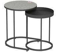 HOMCOM Set 2 Tavolini da Salotto Impilabili in Stile Industriale, in Legno e Metallo, Ø42x54 cm e Ø36.5x48.5 cm, Grigio e Nero Aosom Italy