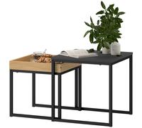 HOMCOM Set 2 Tavolini da Caffè Moderni con Gambe a U, Tavolini da Salotto in Legno e Acciaio, 45x45x45 cm e 40x40x40 cm, Nero