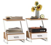 Homcom Set di 2 tavolini da soggiorno Tavolini a forma di Z con cassetto e scomparto Tavolino per soggiorno camera da letto 40X35X50 cm Legno naturale