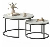 HOMCOM Set 2 Tavolini da Caffè Impilabili per Casa e Ufficio, Tavolini da Salotto Rotondi in Metallo e MDF Effetto Marmo, Grigio e Nero