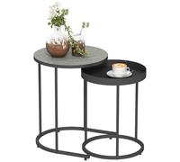 HOMCOM Set 2 Tavolini Rotondi Impilabili in Stile Industriale Grigio e Nero