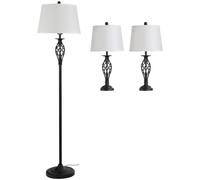 HOMCOM Set 3 Pezzi 1 Lampada da Terra e 2 Lampade da Tavolo Design Vintage