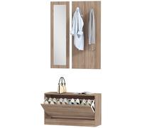 HOMCOM Set Mobili Ingresso 3 Pezzi con Panca Scarpiera, Appendiabiti a Muro e Specchio, Guardaroba da Camera e Corridoio in Legno, 80x27x46.5 cm, Marrone Scuro