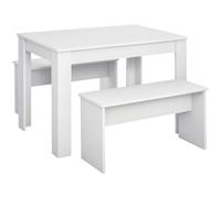 HOMCOM Set 3 Pezzi Tavolo con 2 Panche per Cucina, Bar o Sala da Pranzo Moderna, in Legno Bianco, 2 Posti, 110x70x75cm