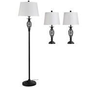 HOMCOM Set 3 Pezzi: 1 Lampada da Terra e 2 Lampade da Tavolo in Metallo, Design Vintage, Lampadine E27, Nero e Bianco Aosom