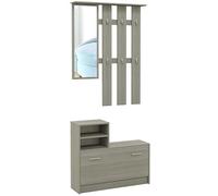 HOMCOM Set 4 in 1 Mobili da Ingresso con Appendiabiti, Specchio Grigio