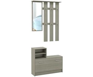HOMCOM Set 4 in 1 Mobili da Ingresso con Appendiabiti, Specchio Grigio