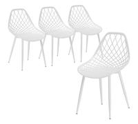 HOMCOM Set 4 Sedie Moderne da Pranzo con Schienale Traforato in Plastica e Gambe in Metallo, per Cucina e Soggiorno, Bianco Aosom Italy