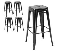 HOMCOM Set 4 Sgabelli Bar Impilabili con Poggiapiedi, Sgabelli Cucina Alti in Metallo, Sedie Bar Alte Stile Industriale per Penisola, Cucina, Sala da pranzo, 43x43x76 cm, Nero