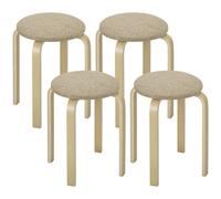 HOMCOM Set 4 Sgabelli Impilabili e Imbottiti in Tessuto e Gambe in Legno, Cachi