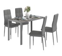 HOMCOM Set da Pranzo 5 Pezzi con 1 Tavolo da Pranzo e 4 Sedie Moderne per Cucina o Sala da Pranzo in Finta Pelle, Metallo e Vetro Temperato, Grigio