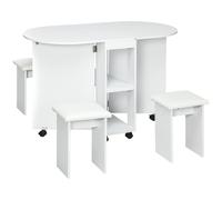HOMCOM Set 5 pz, Tavolo pieghevole da pranzo con 2 ripiani e 4 Sgabelli Bianco