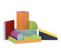 HOMCOM Set di 7 Costruzioni Morbide per Bambini da 1-3 Anni Multicolore | Set da Gioco, Blocchi Morbidi in Schiuma e Pelle PU, Giocattoli per Arrampicata, per Casa e Asilo