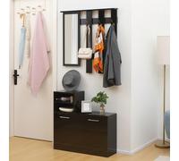 HOMCOM Set Appendi Abiti da Ingresso con Specchio e Scarpiera per 8 Paia di Scarpe, Legno Nero Lucido Al tuo rientro in casa dopo una lunga giornata di lavoro, lasciati accogliere dal set da ingresso 