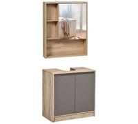 HOMCOM Set Arredo Bagno 2 Pz con Specchiera e Mobile Sottolavabo Grigio Rovere