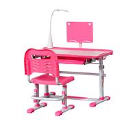 HOMCOM Set Banco Scuola per Bambini con Sedia Regolabile, Cassetto e Luce Rosa