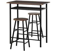 HOMCOM Set Bancone Bar con 2 Sgabelli Alti in Legno Stile Nordico Nero