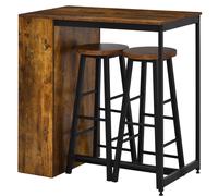 HOMCOM Set 3 Pezzi Tavolo Alto con 2 Sgabelli in Stile Industriale con Mensole Laterali, Tavolo da Bar in Legno, Nero e Marrone Rustico