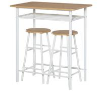 HOMCOM Set Bancone Bar con 2 Sgabelli Alti in Legno Stile Nordico, Tavolo Alto con Mensola e Sgabelli Cucina con Poggiapiedi, Bianco