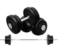 HOMCOM Set Bilanciere e Dischi 65kg con 2 Manubri Pesi, Bilanciere Palestra Manu