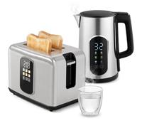 HOMCOM Set Bollitore 1,5L 2200W e Tostapane 2 Fette LED, Argento | Bollitore rapido inox, caldo fino a 2 ore, tostapane 2 fette, 6 livelli doratura, raccoglibriciole, 930W