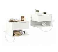 HOMCOM Set Comodini Sospesi con Cassetto e Ripiano, 40x35x30 cm, Bianco
