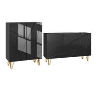 HOMCOM Set Credenza e Mobile Scarpiera in Legno Ripiani Regolabili Nero e Oro