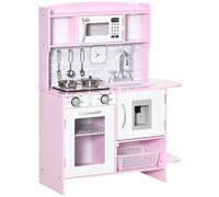 HOMCOM Set Cucina Giocattolo in Legno con Luci e Suoni e Accessori, Rosa
