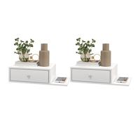 HOMCOM Set da 2 Comodini da Parete - Set da 2 Tavolini da Notte - Ripiano Laterale e Cassetto - 55L x 30P x 15H cm - Portabevande