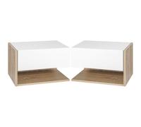 HOMCOM Set Da 2 Comodini Sospesi Con Cassetto Scorrevole Rovere Bianco | Comodini In Legno A Parete