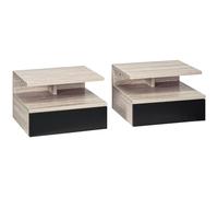 HOMCOM Set da 2 Comodini Sospesi da Camera da Letto, Comodini da Camera da Letto Moderni, con Cassetto e Mensola Superiore in Legno, 35x32x22.5cm, Rovere e Nero