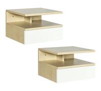HOMCOM Set da 2 Comodini Sospesi da Camera da Letto, Comodini da Camera da Letto Moderni, con Cassetto e Mensola Superiore in Legno, 35x32x22.5cm, Rovere e Bianco