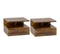HOMCOM Set da 2 Comodini Sospesi per Camera da Letto, 2 Comodini per Camera da Letto Soggiorno, Salvaspazio Design, con Cassetto e Mensola Superiore in Legno, 35x32x22.5cm, Marrone Rustico