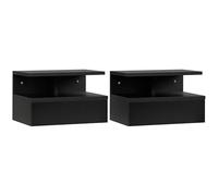 HOMCOM Set da 2 Comodini Sospesi per Camera da Letto, 2 Comodini per Camera da Letto Soggiorno, Salvaspazio Design, con Cassetto e Mensola Superiore in Legno, 35x32x22.5cm, Colore Nero